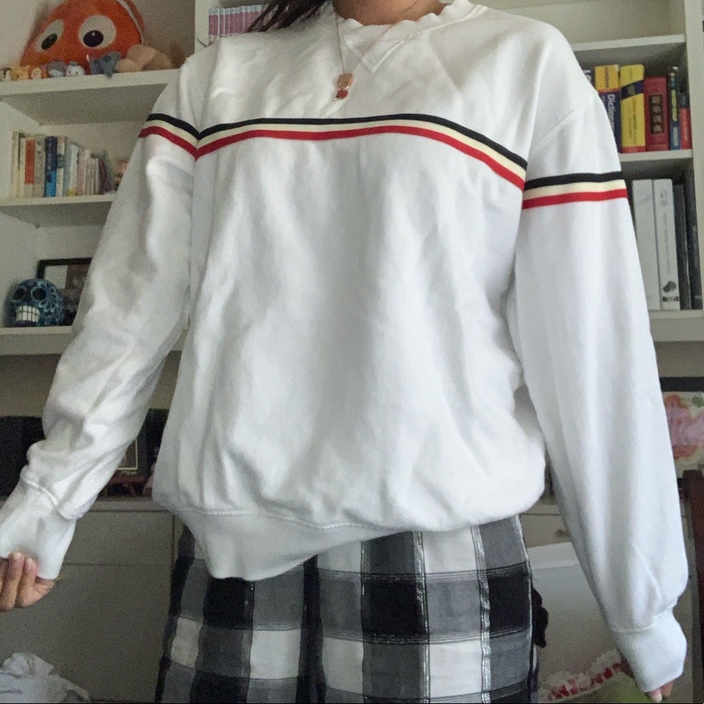 John Galt White w/ striped sweatshirt